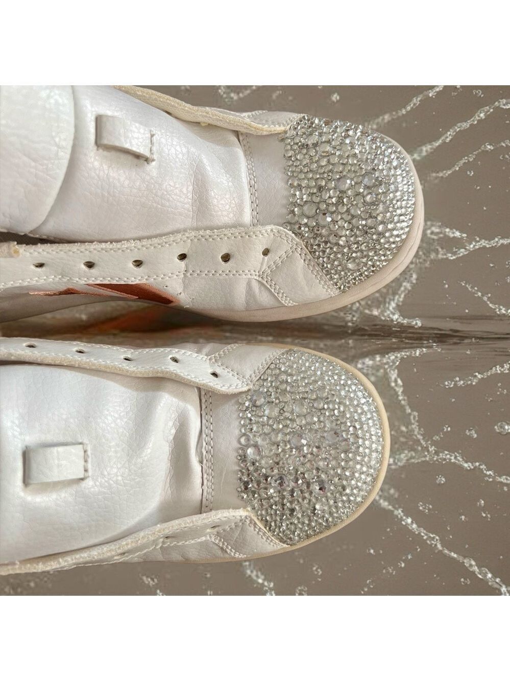 Converse Rose Gold White Sneakers Large Rhinestone Accents - Picture 8 of 8